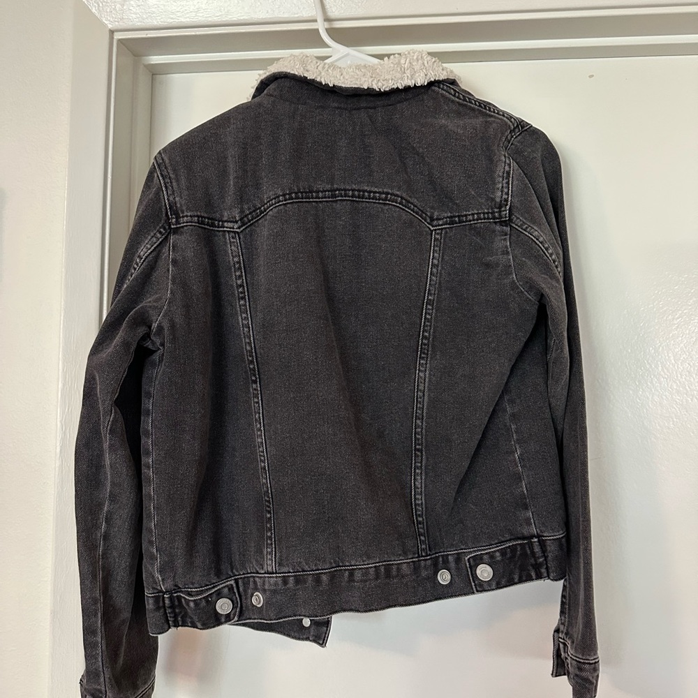Top Shop fur trimmed jean jacket; size 4